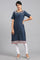 Navy Blue Round Neck Printed kurta