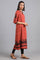 Deep Orange V-Neck Printed kurta