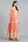 Peach Round Neck Printed kurta