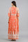 Peach Round Neck Printed kurta