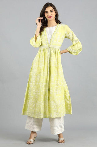 Green Open Front Printed kurta