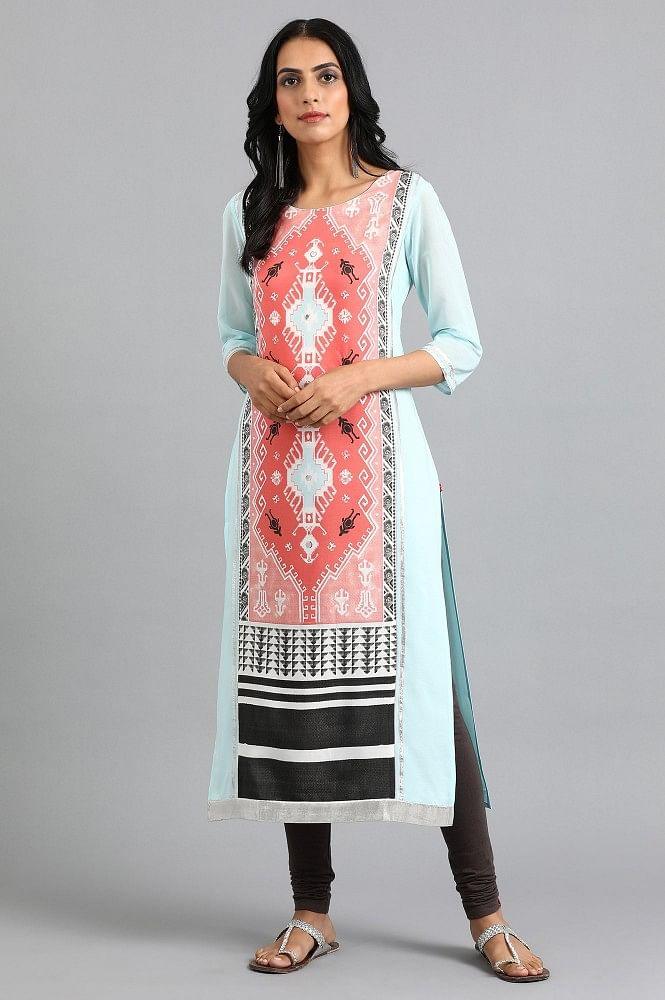 Pink Round Neck Printed kurta