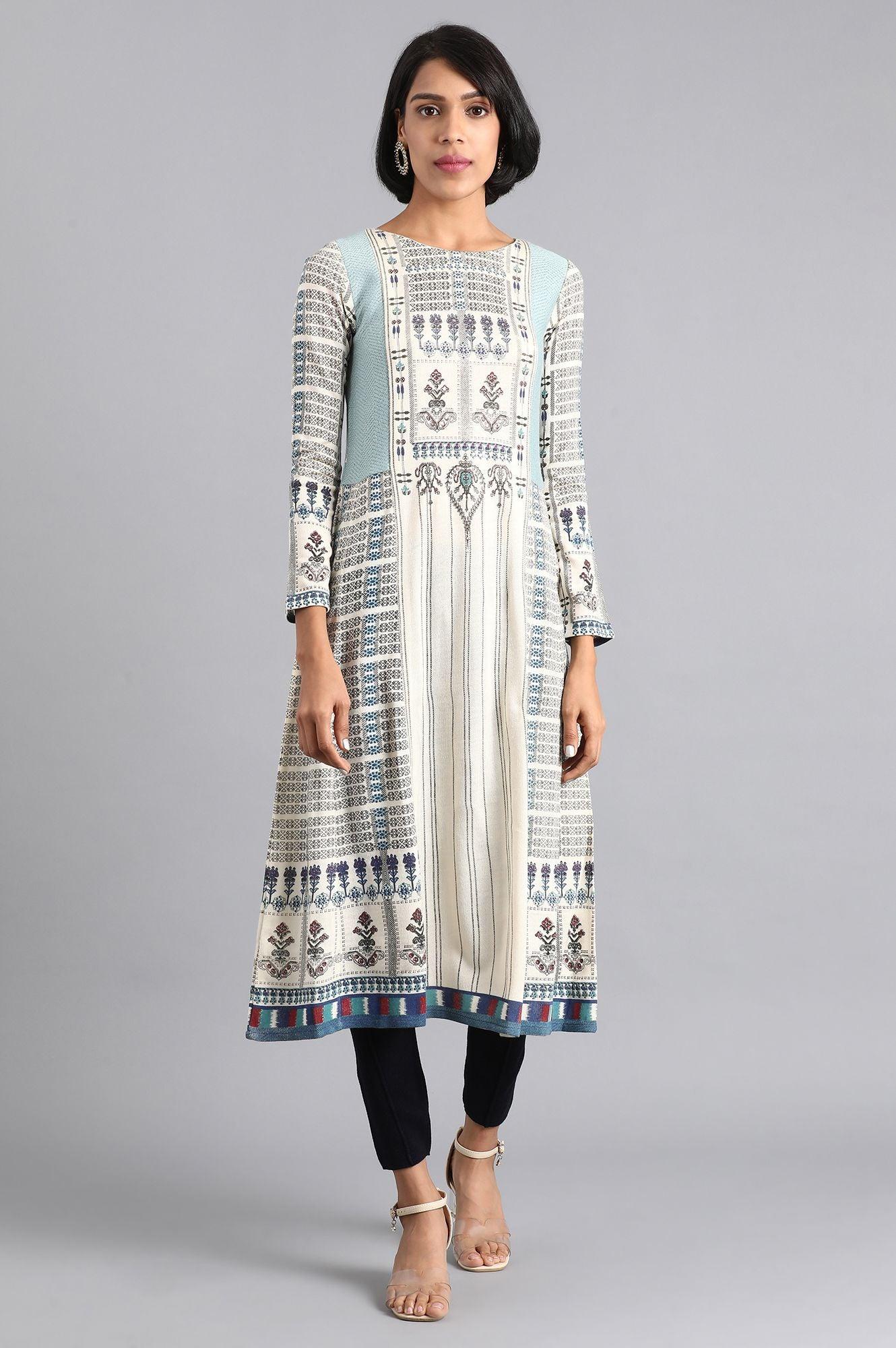 Ecru Round Neck Winter kurta