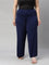 Women Solid Navy Viscose Mid Rise Knit Palazzos