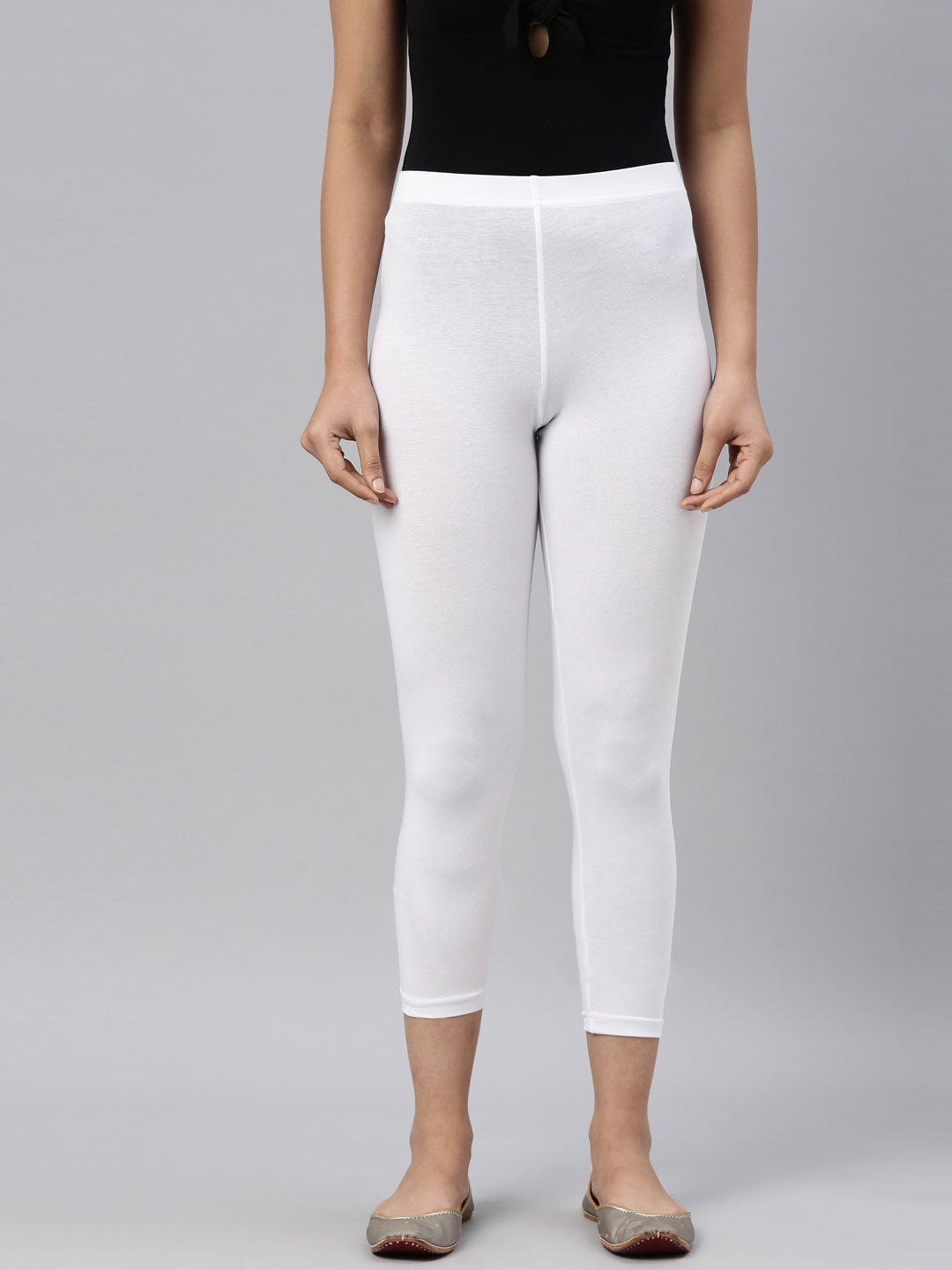 White Cotton Stretch Cropped Leggings
