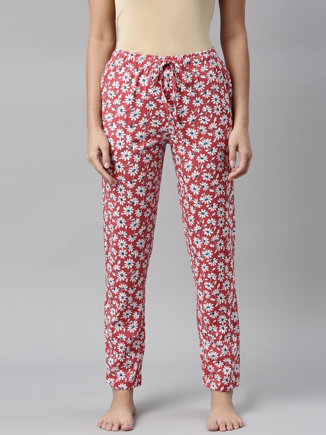 Women Printed Red Cotton Lounge Pants