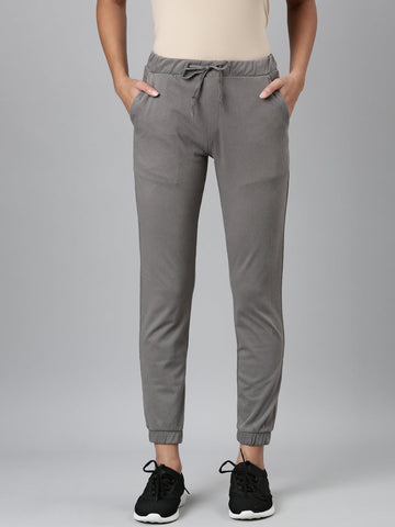 Women Solid Cotton Medium Grey Cuffed Joggers