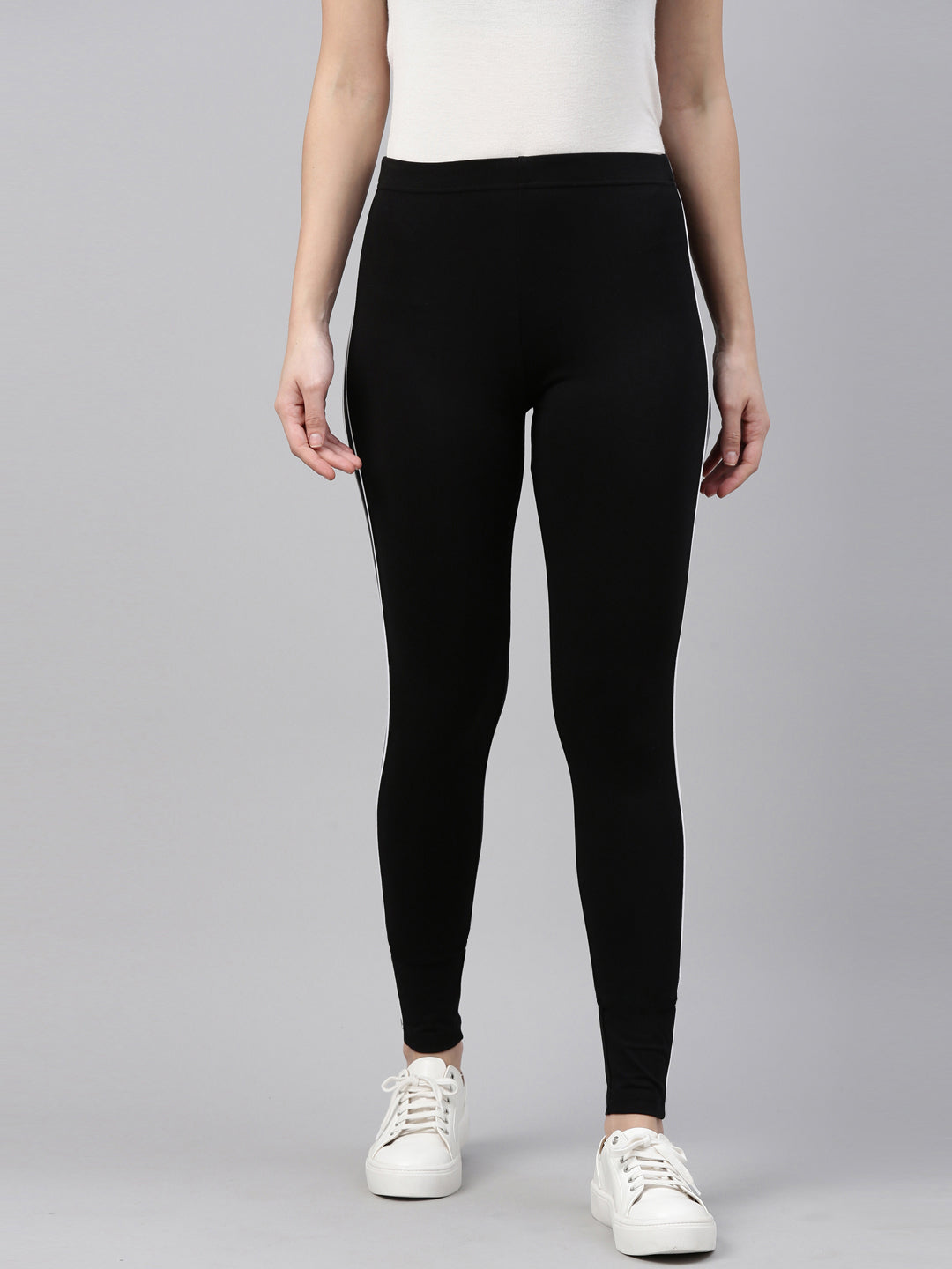 Women Monochrome Side Stripe Active Leggings