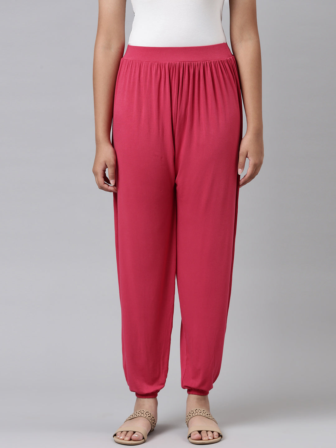 Girls Solid Fuchsia Harem Pants