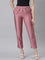 Women Dusty Rose Solid Mid Rise Metallic Pants