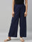 Women Solid Navy Woven Viscose Mid Rise Basic Palazzos