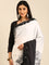 Black & white satin printed saree with hand embroidery & ready made blouse