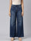 Women Solid Blue High Rise Wide Jeans