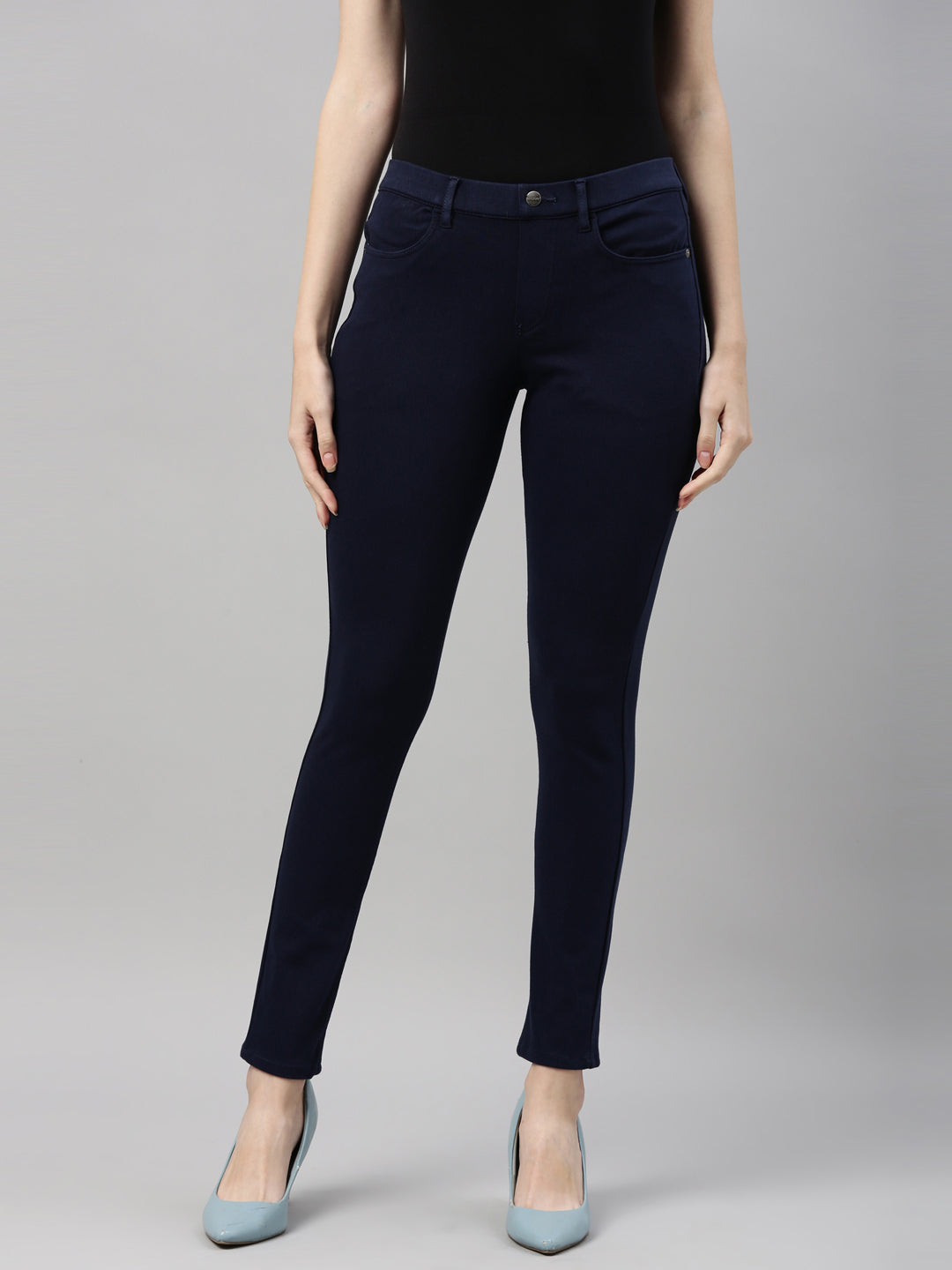 Women Solid Navy Super Stretch Jeggings