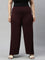 Women Solid Dark Wine Viscose Mid Rise Knit Palazzos