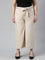 Women Solid Light Beige Linen Mid Rise Culottes