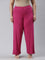 Women Solid Dark Rose Viscose Mid Rise Knit Palazzos