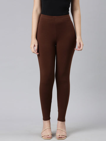 Dark Brown Cotton Stretch Cropped Leggings
