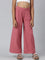 Girls Solid Rusty Pink Mid Rise Rib Palazzos