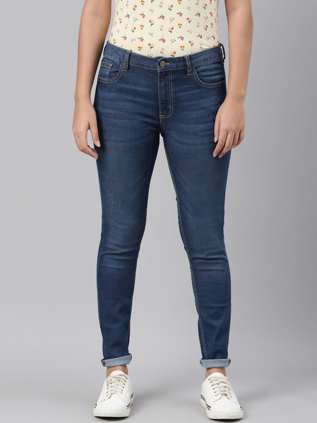 Women Solid Blue High Rise Skinny Jeans