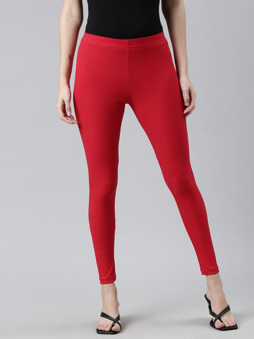 Dark Red Drop Needle Fabric Rib Leggings