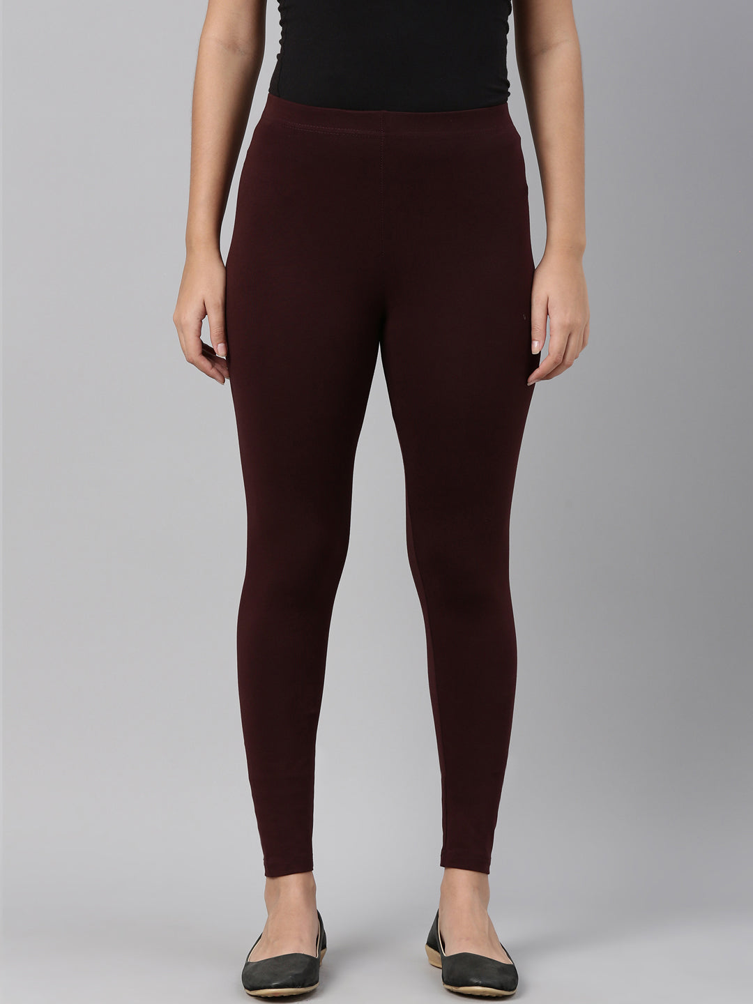 Dark Wine Cotton Stretch Ankle Length Leggings