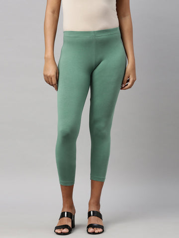 Leaf Green Cotton Stretch Cropped Leggings