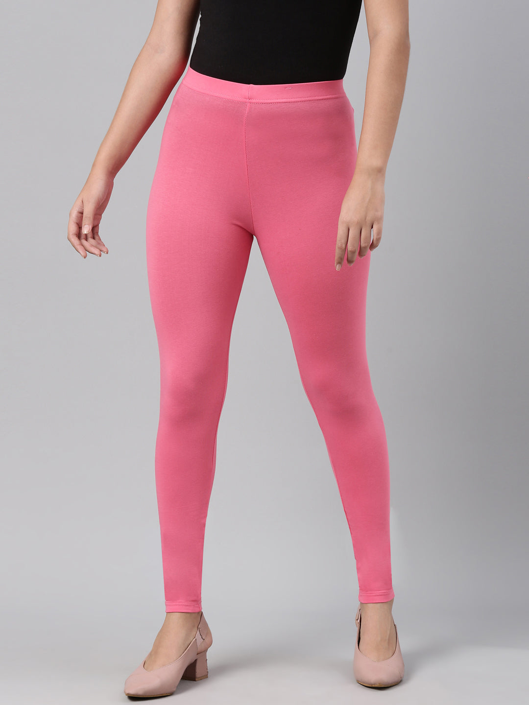 Women Solid Young Pink Ankle Length Leggings