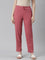 Women Solid Rusty Pink Mid Rise Casual Rib Pants