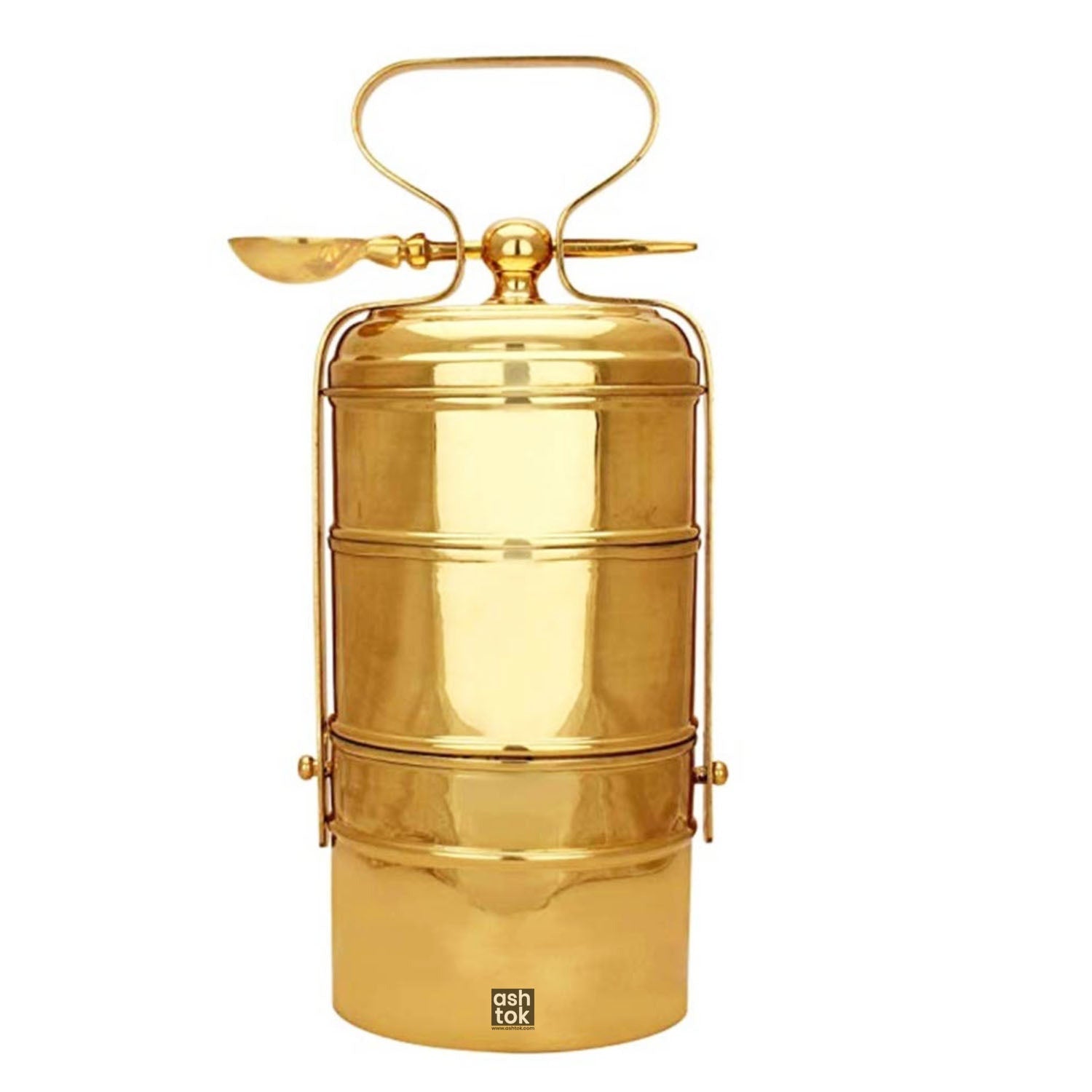 Brass Tiffin Box 3 Tier Khalai Tin Coating Set of 3 Compartments, Storage Box.