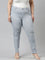 Women Light Blue Stripe Printed Jeggings