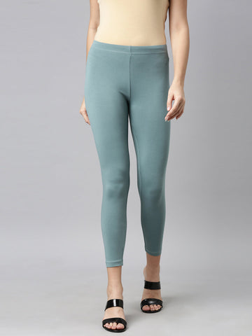 Ocean Green Cotton Stretch Cropped Leggings