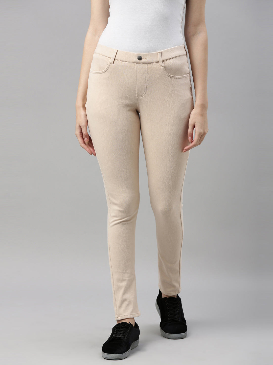 Women Solid Light Beige Super Stretch Jeggings