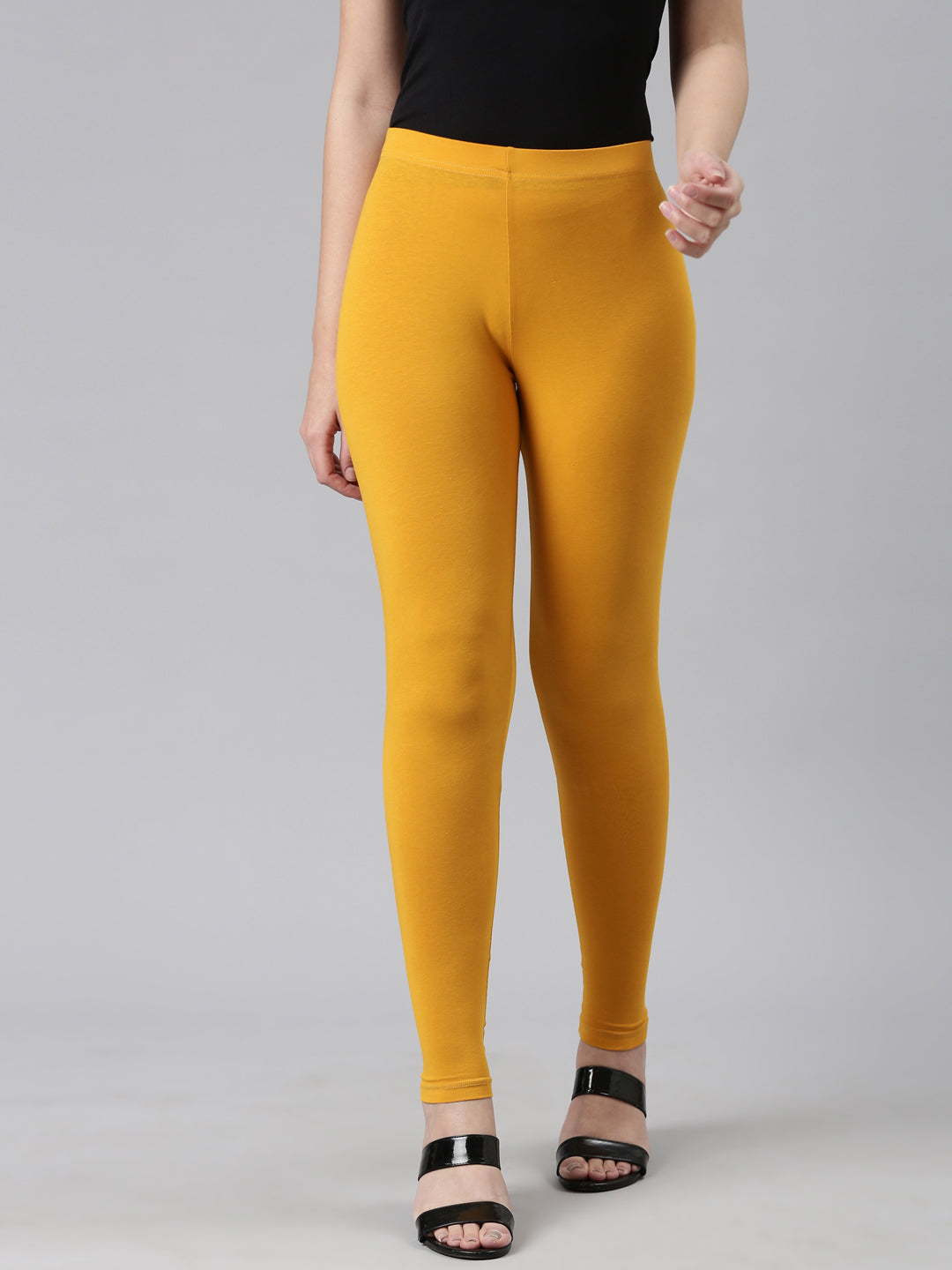 Bright Mustard Cotton Stretch Ankle Length Leggings