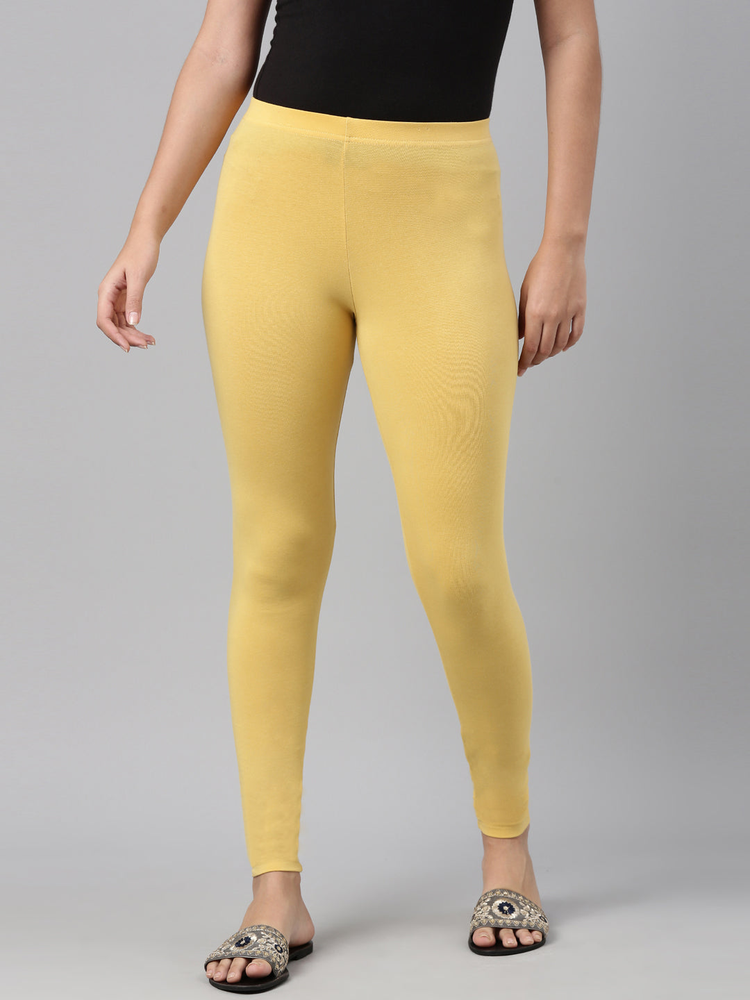 Bright Yellow Cotton Stretch Ankle Length Leggings