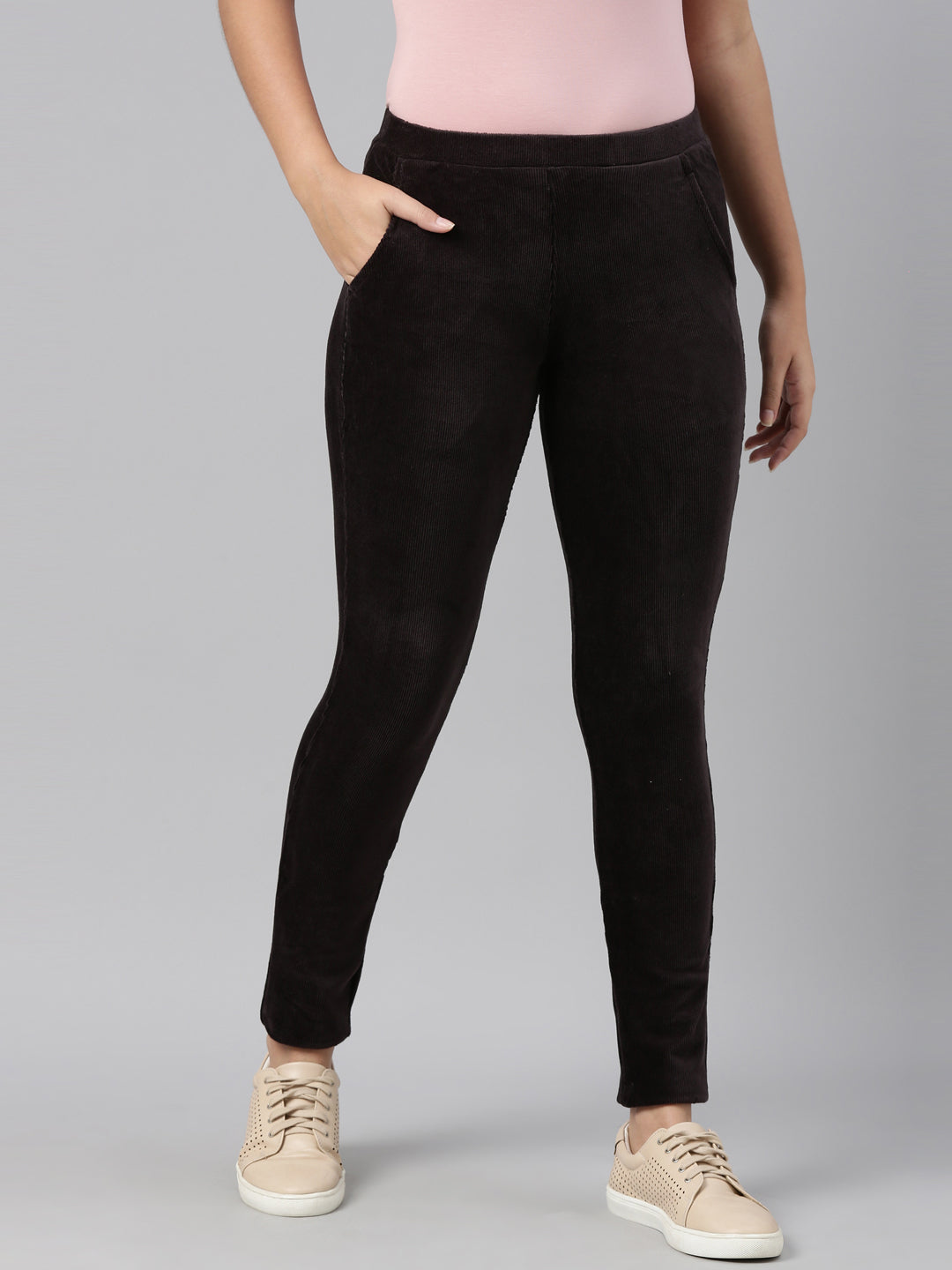 Black Cotton Polyester Corduroy Jeggings