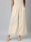 Women Solid Light Beige Mid Rise Linen Wide Pant