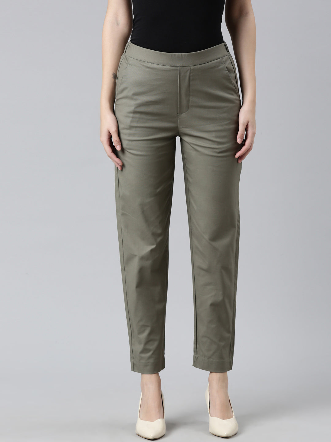 Women Olive Green Chinos Trousers