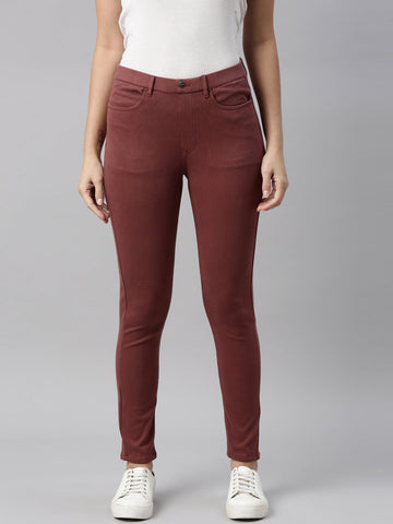 Women Solid Dark Rust Super Stretch Jeggings