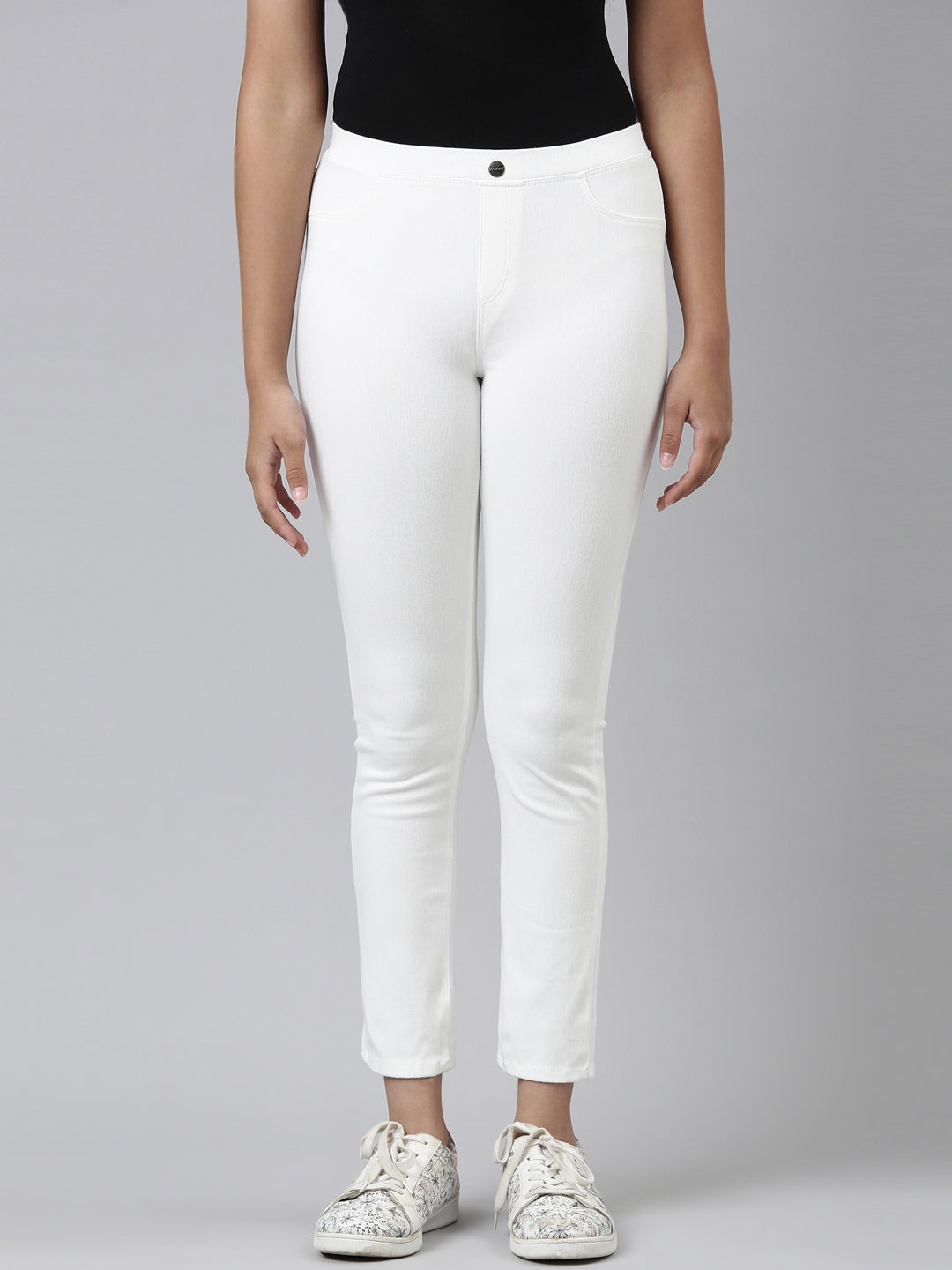 Girls Solid White Jeggings