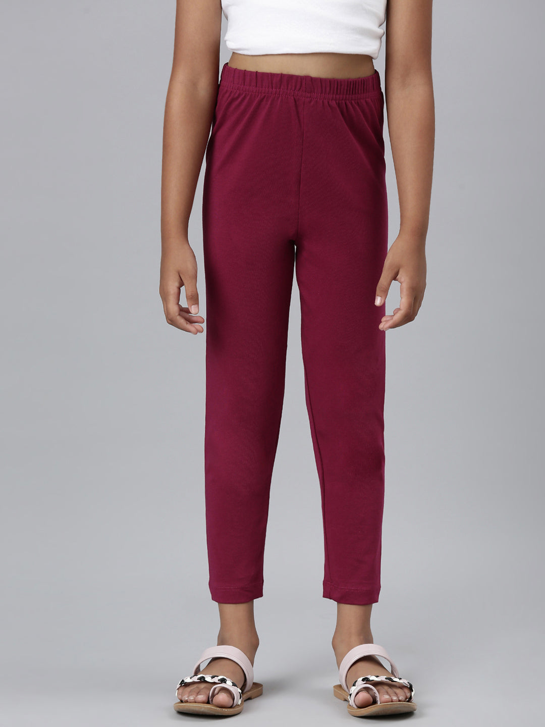 Medium Violet Cotton Stretch  Cropped Leggings