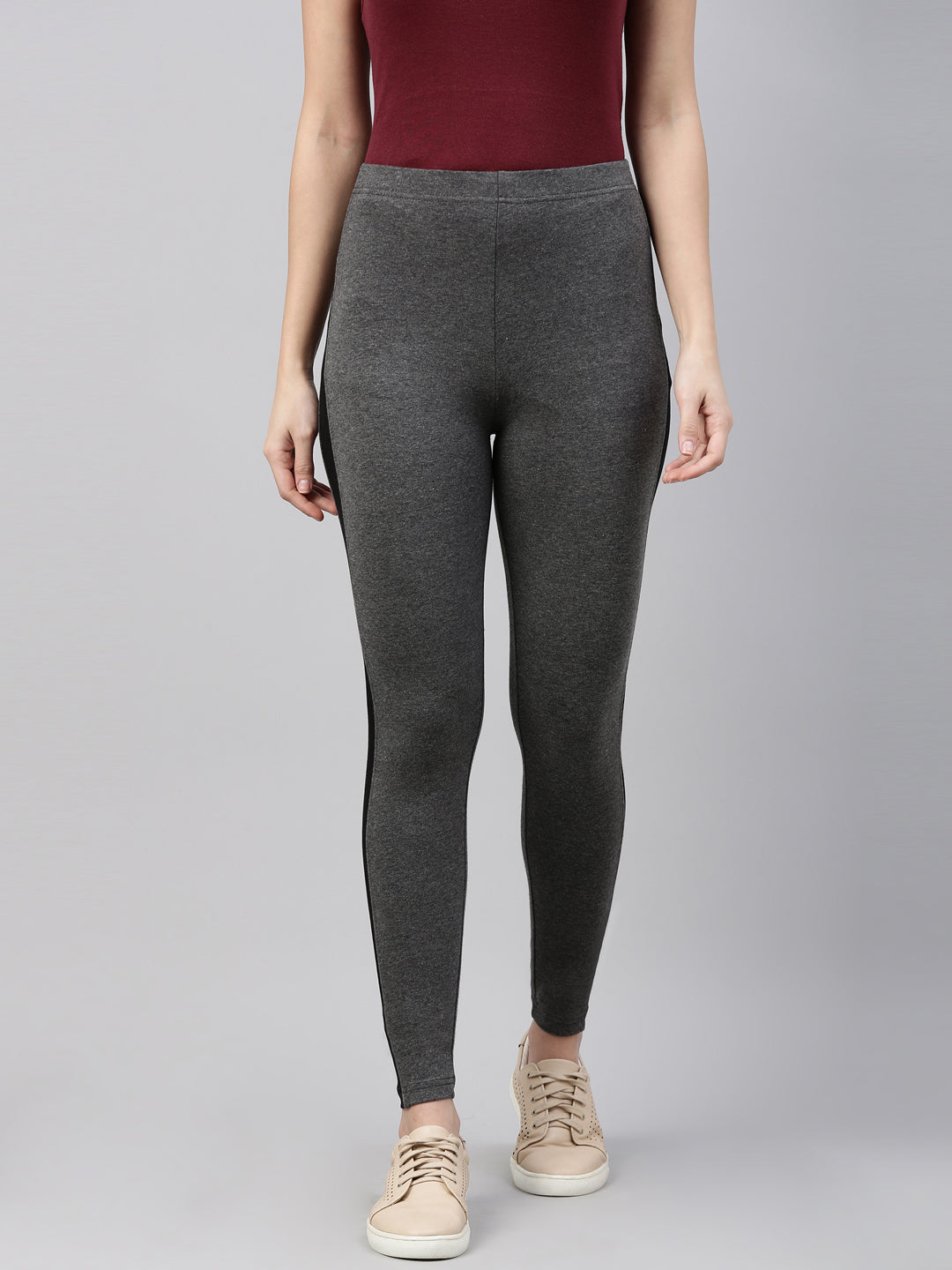 Women Anthra Melange Side Stripe Active Leggings