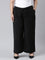 Women Solid Black High Rise Crepe Wide Pant