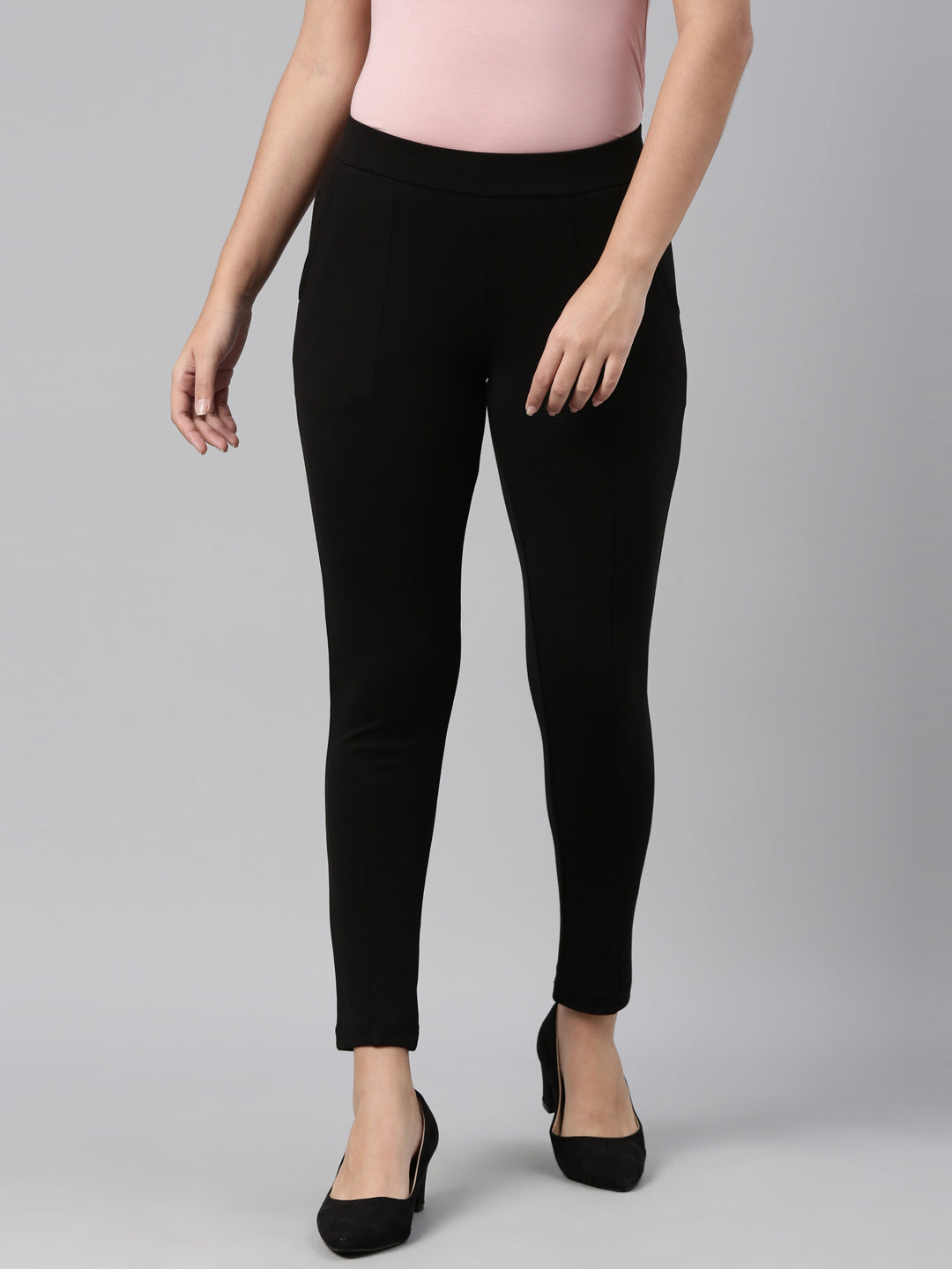 Women Solid Black Stretch Ponte Pants