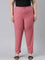 Women Solid Rusty Pink Mid Rise Casual Rib Pants