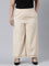 Women Solid Light Beige Mid Rise Linen Wide Pant