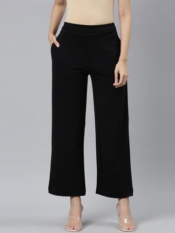 Women Solid Black Ponte Wide Leg Pants