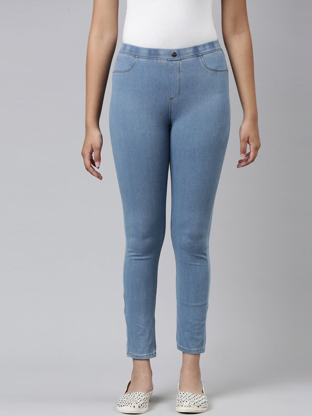 Girls Solid Light Blue Denim Jeggings