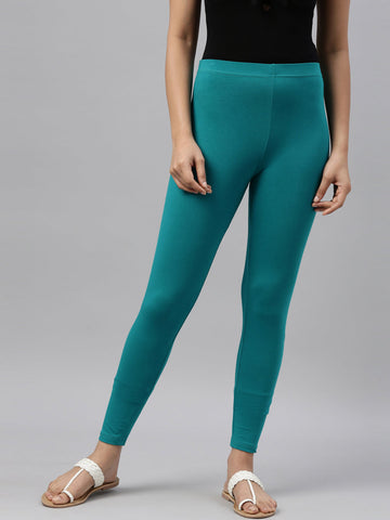 Jade Green Cotton Stretch Ankle Length Leggings
