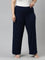 Women Solid Navy Mid Rise Ribbed Palazzos